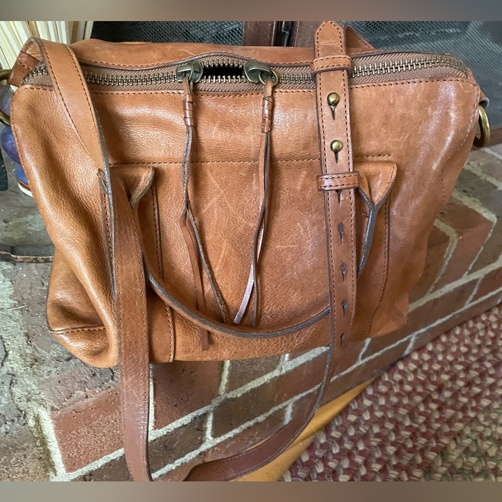 Madewell Distressed Leather Satchel With Crossbody Strap Brown